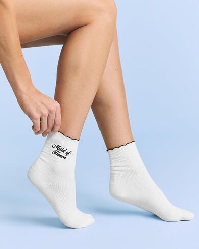 xo, Fetti Maid of Honor Sock - White Ribbed Socks with Black Embroidery | Maid of Honor Gift, Bridal Party Socks, Bachelorette Party, Wedding Day Gift, Bridal Shower, Getting Ready Outfit in Saudi Arabia