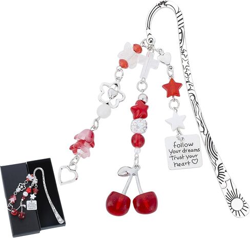 Cute Cherry Metal Bookmark - Charm Red Aesthetic Book Marks Gifts Unique Chain Page Maker Merch for Reading Lovers Women Girls Readers Bookish Students Teachers Birthday School Accessories in Saudi Arabia