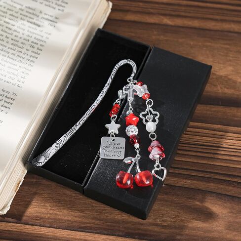 Cute Cherry Metal Bookmark - Charm Red Aesthetic Book Marks Gifts Unique Chain Page Maker Merch for Reading Lovers Women Girls Readers Bookish Students Teachers Birthday School Accessories in Saudi Arabia