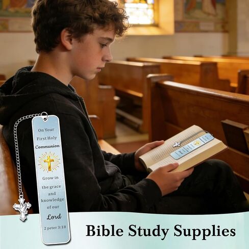 First Communion Gifts for Boys Girls 1st Communion Christian Bookmark Easter Basket Stuffers Gifts for Teen Boys Girls Women Men 1st Holy Communions Favors Bible Study Accessories with Golden Cross in Saudi Arabia
