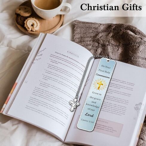 First Communion Gifts for Boys Girls 1st Communion Christian Bookmark Easter Basket Stuffers Gifts for Teen Boys Girls Women Men 1st Holy Communions Favors Bible Study Accessories with Golden Cross in Saudi Arabia