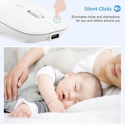 Bluetooth Mouse, Rechargeable Wireless Mouse Dual Mode(Bluetooth 5.2+USB),Silent Slim with Adjustable DPI Computer mice for Laptop,Tablet,PC,Notebook,MacBook,OS,Android,Windows(Black) in Kuwait