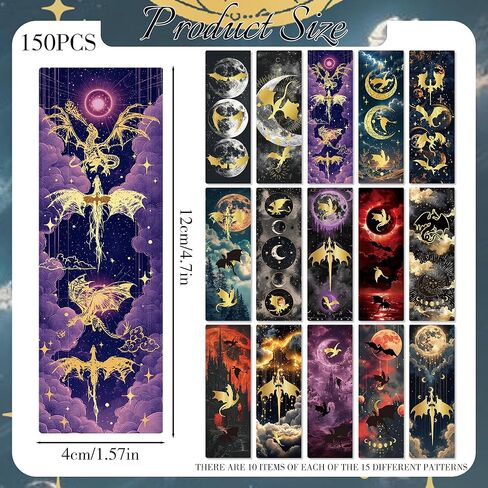 Fantasy Dragon Bookmark Gifts - 150 Pcs Fourth Paper Bookmarks Bulk for Men Women Book Lovers Novel Fans Wing Page Marks Merch School Reading Accessories Bookish Gift for Birthday Graduation in Kuwait