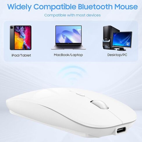 Bluetooth Mouse, Rechargeable Wireless Mouse Dual Mode(Bluetooth 5.2+USB),Silent Slim with Adjustable DPI Computer mice for Laptop,Tablet,PC,Notebook,MacBook,OS,Android,Windows(Black) in Kuwait