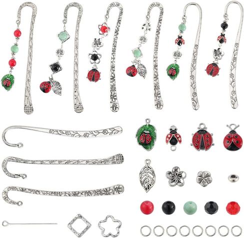 SUNNYCLUE 1 صندوق 6 مجموعات المعادن المرجعية صنع عدة المرجعية صنع مجموعات الفضة العقيق الكريستال خمر الطيور الزهور الربيع ورقة سحر هوك الخرز علامات الكتاب للبالغين النساء عشاق الكتب الهدايا الإمدادات in Kuwait