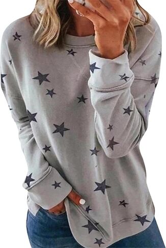 OMZIN Women's Casual Star Pattern Tops Side Split Pullover Blouse Long Sleeve Spring Sweatshirt in Saudi Arabia