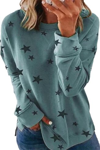 OMZIN Women's Casual Star Pattern Tops Side Split Pullover Blouse Long Sleeve Spring Sweatshirt in Saudi Arabia
