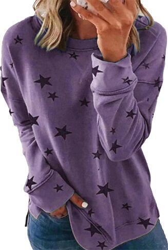 OMZIN Women's Casual Star Pattern Tops Side Split Pullover Blouse Long Sleeve Spring Sweatshirt in Saudi Arabia