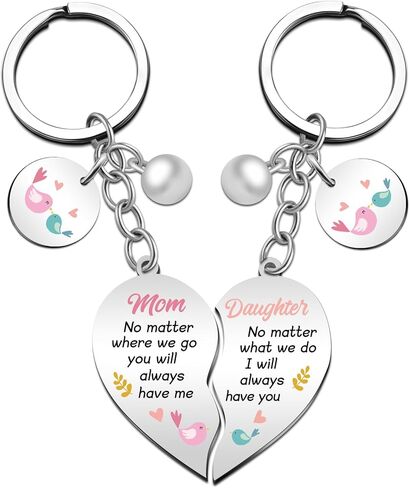 2 Pcs Mom Daughter Gifts Meatal Heart Matching Keychain for Mom Daughter Baby Girl Gift Mothers Day Gifts Birthday Valentines Day Gift Ideas for Her in Kuwait