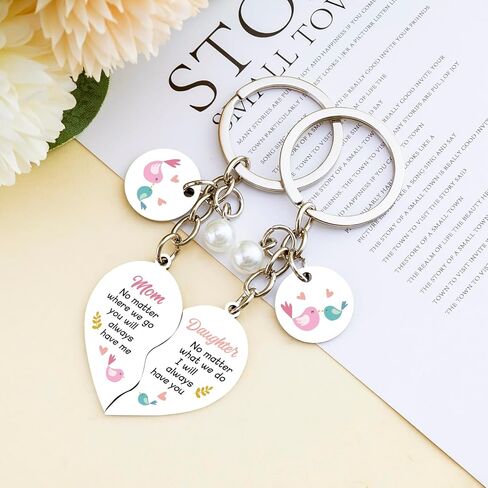 2 Pcs Mom Daughter Gifts Meatal Heart Matching Keychain for Mom Daughter Baby Girl Gift Mothers Day Gifts Birthday Valentines Day Gift Ideas for Her in Kuwait