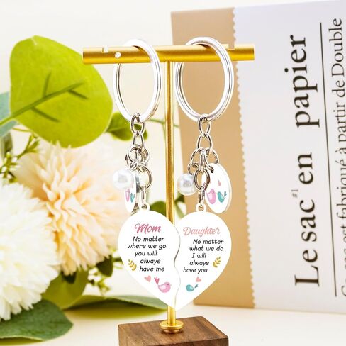 2 Pcs Mom Daughter Gifts Meatal Heart Matching Keychain for Mom Daughter Baby Girl Gift Mothers Day Gifts Birthday Valentines Day Gift Ideas for Her in Kuwait