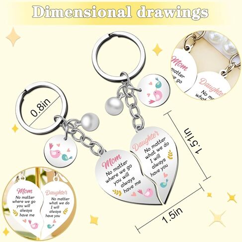 2 Pcs Mom Daughter Gifts Meatal Heart Matching Keychain for Mom Daughter Baby Girl Gift Mothers Day Gifts Birthday Valentines Day Gift Ideas for Her in Kuwait
