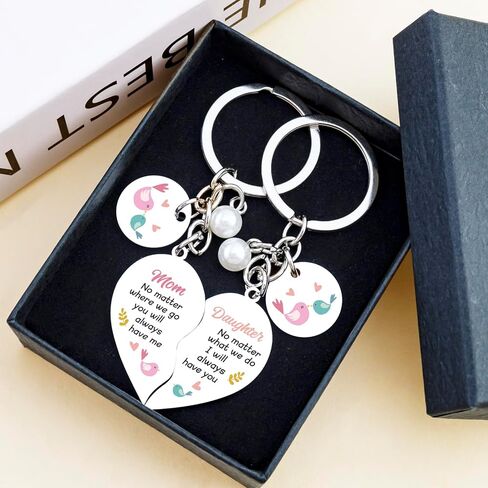 2 Pcs Mom Daughter Gifts Meatal Heart Matching Keychain for Mom Daughter Baby Girl Gift Mothers Day Gifts Birthday Valentines Day Gift Ideas for Her in Kuwait