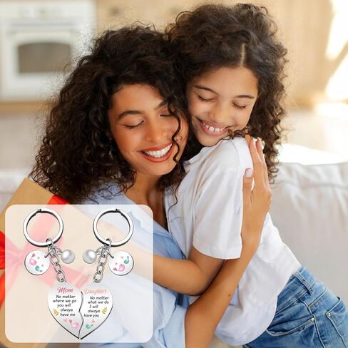 2 Pcs Mom Daughter Gifts Meatal Heart Matching Keychain for Mom Daughter Baby Girl Gift Mothers Day Gifts Birthday Valentines Day Gift Ideas for Her in Kuwait