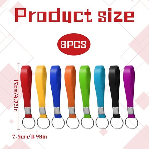 حلقات مفاتيح للسوار من السيليكون، 8 عبوات متعددة الألوان، حلقات معدنية مقسمة، بطول 4.7 بوصة in Kuwait
