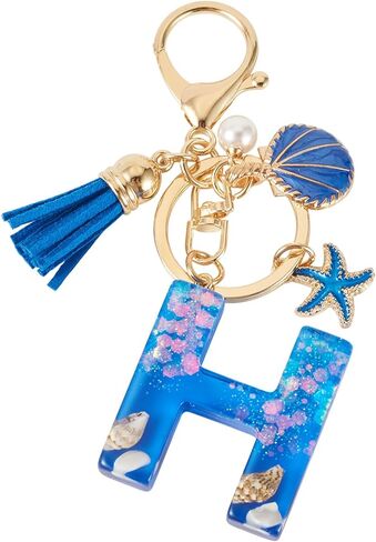 1Pc Ocean Resin Letter Pendant Keychain Glitter Powder Decoration with Tassel Charm for Summer Gifts Purse Bag Accessory in Saudi Arabia