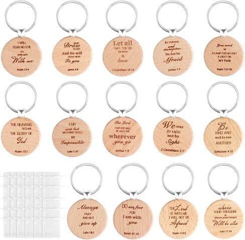 70 Set Christian Keychain Bulk with Drawstring Bags Inspirational Quotes Bible Verse Wooden KeyChain Women Men Religious gift for Church in Kuwait