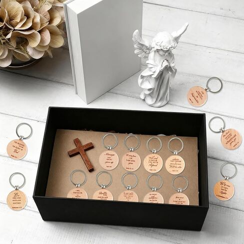 70 Set Christian Keychain Bulk with Drawstring Bags Inspirational Quotes Bible Verse Wooden KeyChain Women Men Religious gift for Church in Kuwait