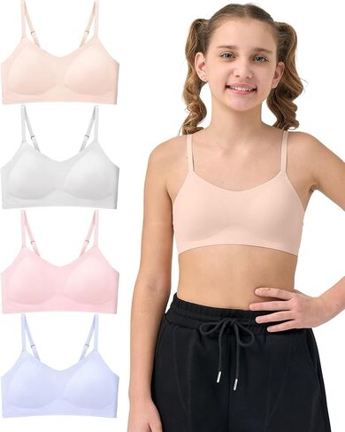 حمالات صدر للتدريب للفتيات المراهقات حمالات صدر رياضية بدون خياطة وأشرطة قابلة للتعديل حمالات صدر توين للفتيات 10-16 حشوة قابلة للإزالة in Kuwait