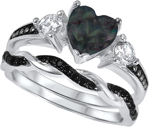 His Hers Wedding Ring Set TRIO 3 PCS Simulated Black Topaz Bridal Set Silver Black Titanium Him Her in Saudi Arabia
