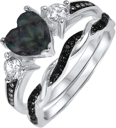 His Hers Wedding Ring Set TRIO 3 PCS Simulated Black Topaz Bridal Set Silver Black Titanium Him Her in Saudi Arabia