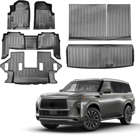 Vanseno متوافق مع 2019-2024 Nissan Armada/Infiniti QX80 سجادات الأرضية وبطانة البضائع لجميع الأحوال الجوية TPE شديدة التحمل لـ 2019 2020 2021 2022-2024 Armada/Infiniti QX80 الملحقات (8 مقاعد) in Kuwait