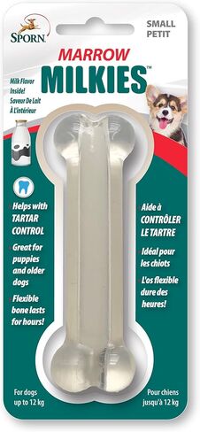 Sporn Marrow Milkies Chew Bones for Light Chewers, Milk Flavor Dog Chew Toys for Medium Dogs, Made with Soft Thermoplastic Rubber Dog Dental Chew Toy, Gluten-Free & Non-Toxic, Medium in Kuwait