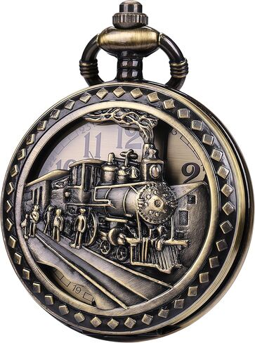 Pocket Watch Steampunk Pocket Watches with Chain for Cosplay Men Smooth Sun Patterned in Kuwait