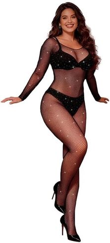 Fishnet Bodystocking Full Body Fishnet for Women Sparkle Rhinestone Bodysuit Sexy Lingerie Outfits XS-5XL in Kuwait