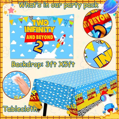Two Infinity and Beyond Birthday Decorations，Toy Inspired Story 2nd Birthday Decorations Balloon Garland Arch Backdrop Highchair Banner Tablecloth Cake Topper for Boy 2nd Birthday Party in Saudi Arabia