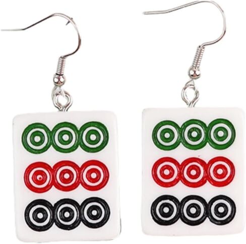 Mahjong Earrings Handmade Resin Mahjong Dangle Earrings Geometric Play Gambling Drop Earring for Women in Saudi Arabia