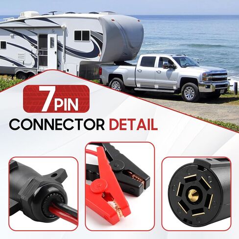 7 Way Trailer Plug to Alligator Clips Cable, 10AWG 7 Pin 12V Power Access to Crocodile Clip Connector, Power Source for RV Truck Trailer Quick Connect 6.5FT in Kuwait