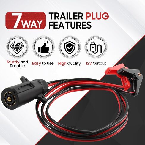 7 Way Trailer Plug to Alligator Clips Cable, 10AWG 7 Pin 12V Power Access to Crocodile Clip Connector, Power Source for RV Truck Trailer Quick Connect 6.5FT in Kuwait