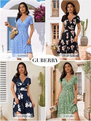 GUBERRY Women Summer Dresses Midi Milkmaid Corset V Neck A Line Sundresses for Women in Kuwait