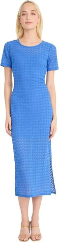 Donna Morgan Women's Women's Short Sleeve Round Neck Fitted Midi Length Side Slit Special Occasion Cocktail Dress in Saudi Arabia
