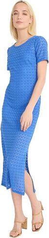 Donna Morgan Women's Women's Short Sleeve Round Neck Fitted Midi Length Side Slit Special Occasion Cocktail Dress in Saudi Arabia