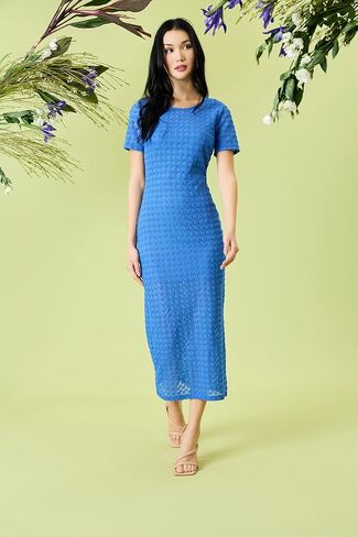 Donna Morgan Women's Women's Short Sleeve Round Neck Fitted Midi Length Side Slit Special Occasion Cocktail Dress in Saudi Arabia