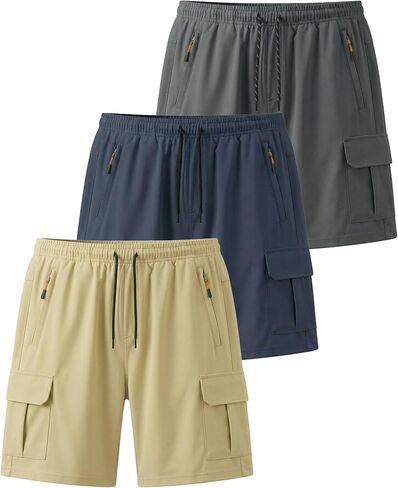 Boys Cargo Shorts 3-Pack, Kids Athletic Lightweight Quick Dry Shorts with Zipper Pockets for Basketball, Outdoor in Saudi Arabia