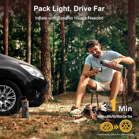 ضاغط هواء محمول منفاخ الإطارات - مضخة هواء لاسلكية 150 رطل لكل بوصة مربعة، بطارية 7800 مللي أمبير في الساعة وطاقة مزدوجة 12 فولت تيار مستمر، نفخ سريع 24 لتر/الدقيقة، إيقاف تلقائي، إضاءة LED، مضخة إطارات للسيارة والدراجة والدراجات النارية والكرات in Kuwait
