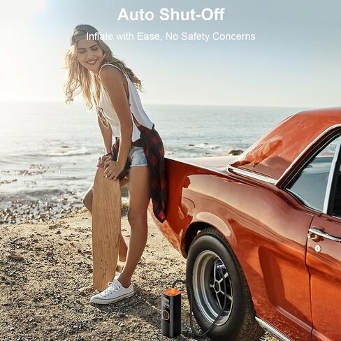 ضاغط هواء محمول منفاخ الإطارات - مضخة هواء لاسلكية 150 رطل لكل بوصة مربعة، بطارية 7800 مللي أمبير في الساعة وطاقة مزدوجة 12 فولت تيار مستمر، نفخ سريع 24 لتر/الدقيقة، إيقاف تلقائي، إضاءة LED، مضخة إطارات للسيارة والدراجة والدراجات النارية والكرات in Kuwait