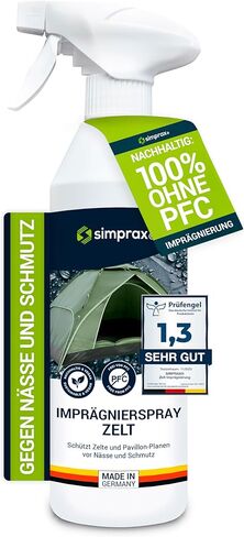 simprax® رذاذ مقاوم للماء للخيمة - رذاذ مقاوم للماء صديق للبيئة ومستقر للأشعة فوق البنفسجية وقابل للتحلل البيولوجي | صنع في ألمانيا | يعمل رذاذ العزل المائي على تعزيز قدرة الخيام والمنسوجات التقنية على مقاومة الماء in Saudi Arabia