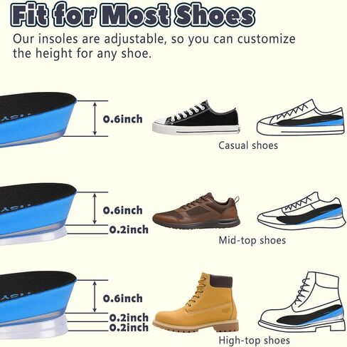 Adjustable Height Increase Insoles for Men, Heel Lifts Inserts with Shock Absorption & Comfort Cushioning, Hidden & Portable Shoe Insoles (Blue, Lager) in Saudi Arabia