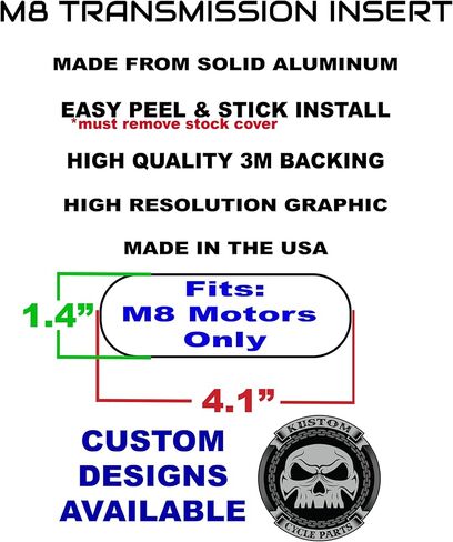 Kustom Cycle Parts Custom Text Black Background Metal M8 Transmission Cover Insert! Compatible with Harley Davidson M8 Motors. in Saudi Arabia