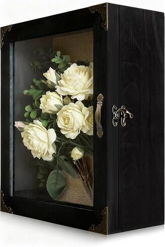 إطار صندوق ظلال مقاس 11x13، حافظة عرض عميقة مقاس 5 بوصات، خشب ريفي محروق، باب أكريليك بتصميم مفصلي، مقبض معدني عتيق ومزلاج، ظهر من الكتان in Kuwait