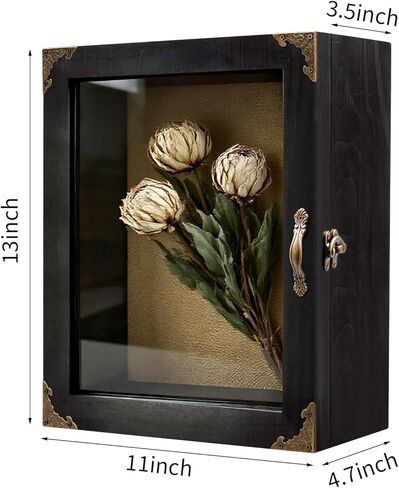 إطار صندوق ظلال مقاس 11x13، حافظة عرض عميقة مقاس 5 بوصات، خشب ريفي محروق، باب أكريليك بتصميم مفصلي، مقبض معدني عتيق ومزلاج، ظهر من الكتان in Kuwait