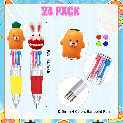 24PCS Easters Fun Pen Bulk Mini Multicolor 4 in 1 Ballpoint Cute Retractable Pens for Easters Birthdays Parties Prizes Office Writing Supplies Goodie Bag Stuffers in Saudi Arabia