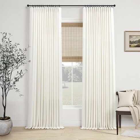 ستائر كتان كريمية مطوية بقرصة طبيعية بطول 84 بوصة 2 لوح لغرفة المعيشة وغرفة النوم عاجي شبه شفاف مرشح للضوء مزرعة حديثة بوهو محايدة ريفية ستائر طويلة حلقات خطافات مطوية بعلامة تبويب خلفية in Kuwait