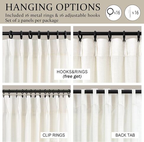 ستائر كتان كريمية مطوية بقرصة طبيعية بطول 84 بوصة 2 لوح لغرفة المعيشة وغرفة النوم عاجي شبه شفاف مرشح للضوء مزرعة حديثة بوهو محايدة ريفية ستائر طويلة حلقات خطافات مطوية بعلامة تبويب خلفية in Kuwait