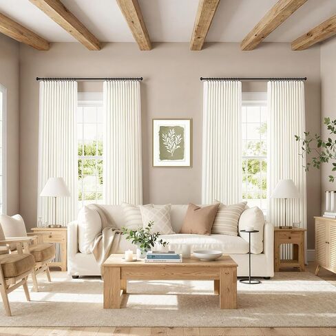 ستائر كتان كريمية مطوية بقرصة طبيعية بطول 84 بوصة 2 لوح لغرفة المعيشة وغرفة النوم عاجي شبه شفاف مرشح للضوء مزرعة حديثة بوهو محايدة ريفية ستائر طويلة حلقات خطافات مطوية بعلامة تبويب خلفية in Kuwait