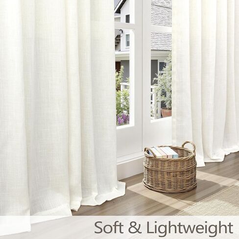 ستائر كتان كريمية مطوية بقرصة طبيعية بطول 84 بوصة 2 لوح لغرفة المعيشة وغرفة النوم عاجي شبه شفاف مرشح للضوء مزرعة حديثة بوهو محايدة ريفية ستائر طويلة حلقات خطافات مطوية بعلامة تبويب خلفية in Kuwait